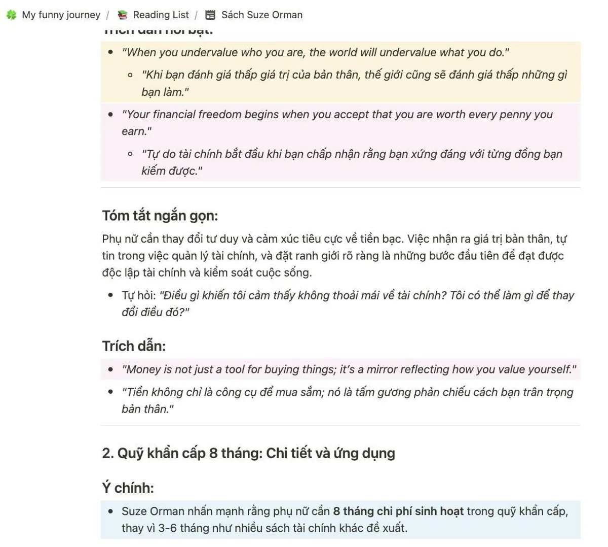 Ảnh tác giả dùng notion để ghi chú sách