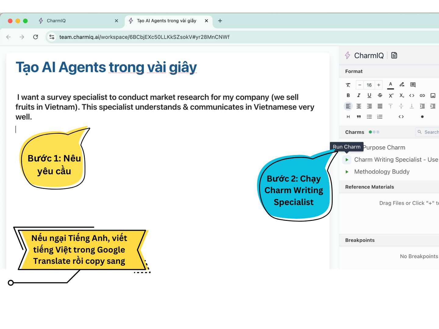 Bước 1+2 tạo AI Agent